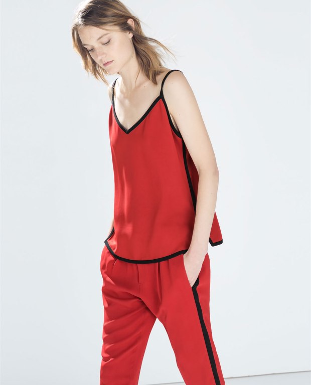 Zara Strappy Top with Contrast Piping and Trousers with Side Stripe